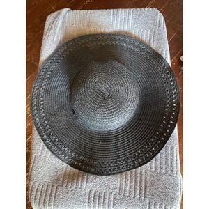 Roffe Accessories hat Womens Black Wide Brim Paper Straw Sun Floppy Beach OS NWT
